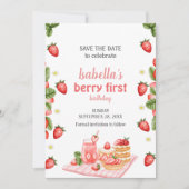 Strawberry Berry First Birthday Berry Weet Save The Date (Vorderseite)