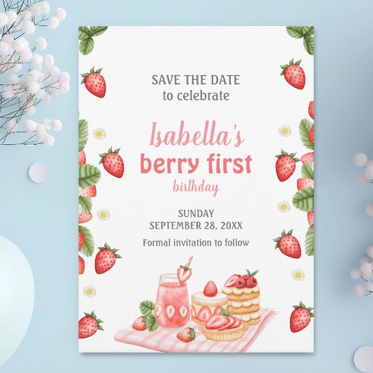Strawberry Berry First Birthday Berry Weet Save The Date