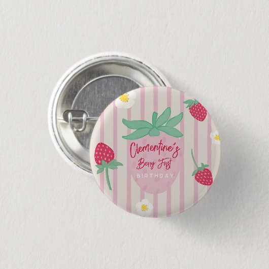 Strawberry Berry First Birthday  Button (Vorne & Hinten)