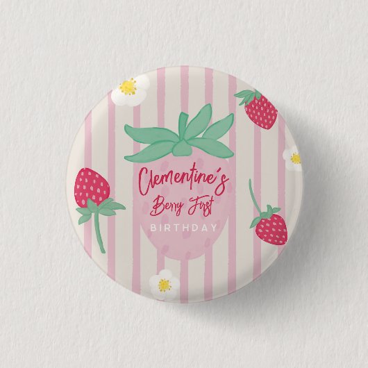 Strawberry Berry First Birthday Button (Vorderseite)