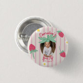 Strawberry Berry First Birthday Button with Photo (Vorne & Hinten)
