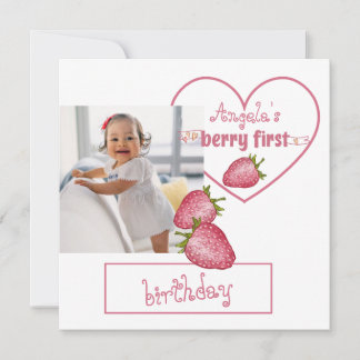 Strawberry Berry First Birthday Dankeskarte