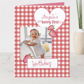 Strawberry Berry First Birthday Dankeskarte