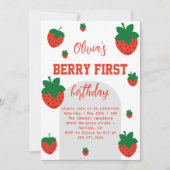 Strawberry Berry First Birthday Einladung (Vorderseite)