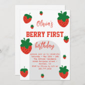 Strawberry Berry First Birthday Einladung (Vorne/Hinten)