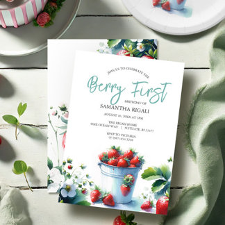 Strawberry Berry First Birthday Einladung