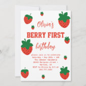 Strawberry Berry First Birthday Einladung (Vorderseite)