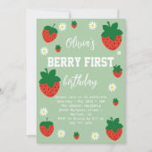 Strawberry Berry First Birthday Einladung (Vorderseite)