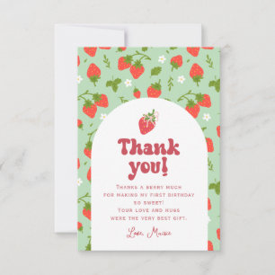 Strawberry Berry First Birthday Foto Dankeskarte