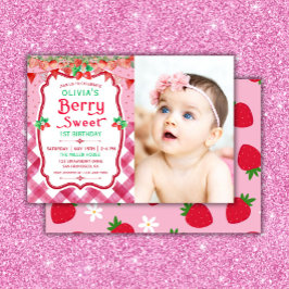Strawberry Berry First Birthday Foto Girl Party Einladung