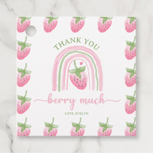 Strawberry Berry First Birthday Geschenkanhänger (Vorderseite)