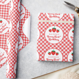 Strawberry Berry First Birthday Geschenkpapier