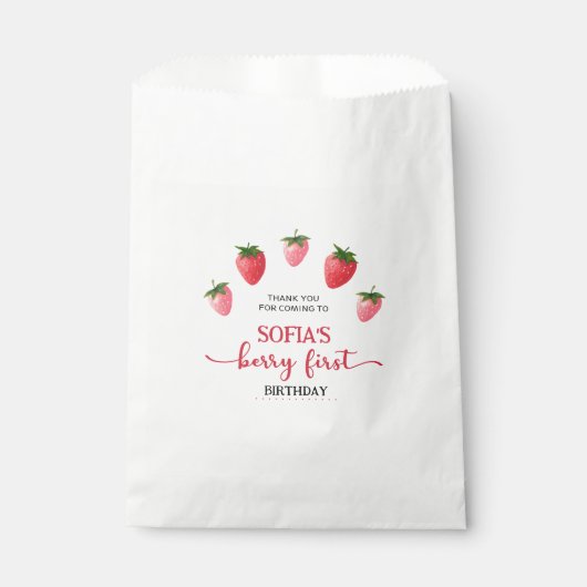Strawberry Berry First Birthday Geschenktütchen (Vorderseite)