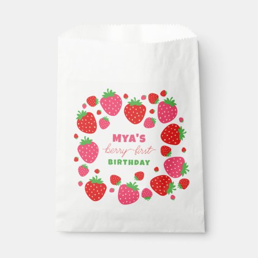 Strawberry Berry First Birthday Geschenktütchen (Vorderseite)