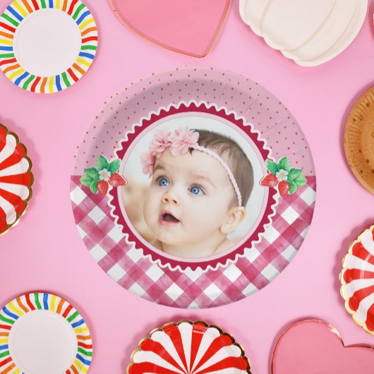 Strawberry Berry First Birthday Girl Party Foto Pappteller