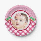 Strawberry Berry First Birthday Girl Party Foto Pappteller (Vorderseite)