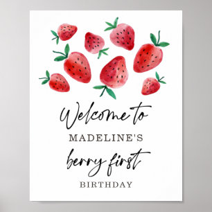 Strawberry Berry First Birthday Girl Sweet Willkom Poster