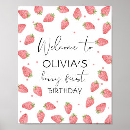 Strawberry Berry First Birthday Girl Sweet Willkom Poster