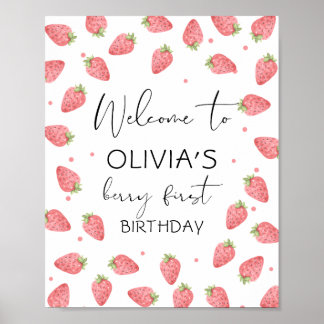 Strawberry Berry First Birthday Girl Sweet Willkom Poster