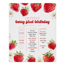 Strawberry Berry First Birthday Milestone Poster