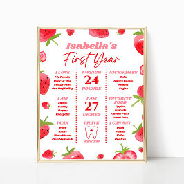 Strawberry Berry First Birthday Milestone Zeichen Poster