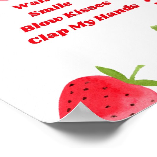 Strawberry Berry First Birthday Milestone Zeichen Poster (Ecke)