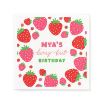 Strawberry Berry First Birthday Paper Napkins