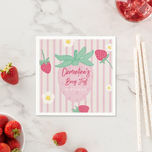 Strawberry Berry First Birthday Paper Napkins Serviette (Beispiel)