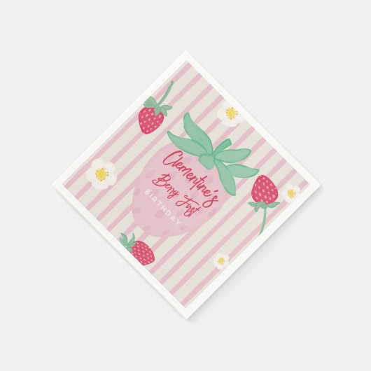 Strawberry Berry First Birthday Paper Napkins Serviette (Ecke)