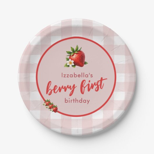 Strawberry Berry First Birthday Paper Plate Pappteller (Vorderseite)