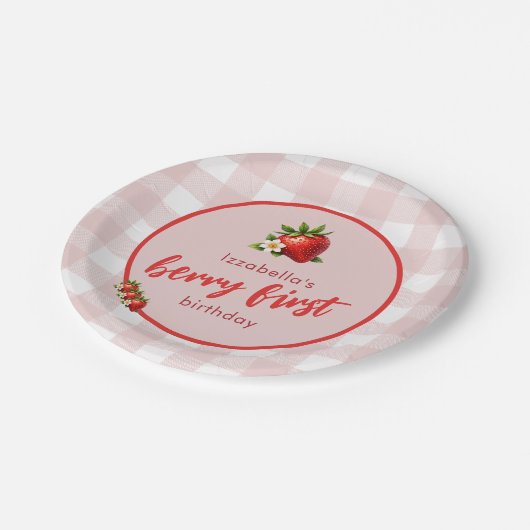 Strawberry Berry First Birthday Paper Plate Pappteller (Schrägansicht)