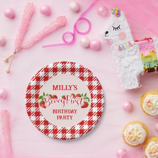 Strawberry Berry First Birthday Paper Plate Pappteller (Party)