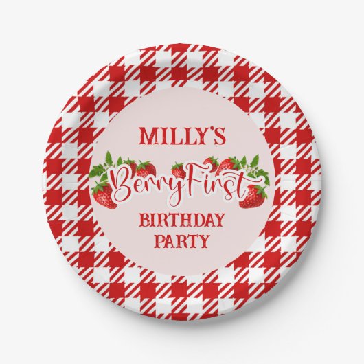 Strawberry Berry First Birthday Paper Plate Pappteller (Vorderseite)