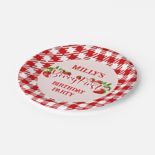Strawberry Berry First Birthday Paper Plate Pappteller (Schrägansicht)