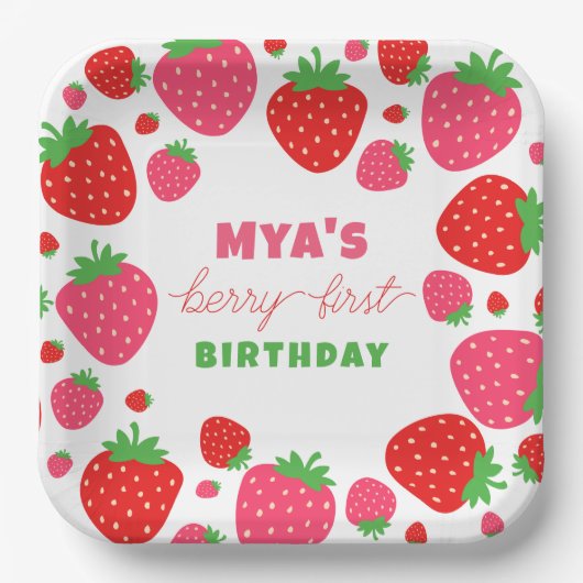 Strawberry Berry First Birthday Paper Teller (Vorderseite)