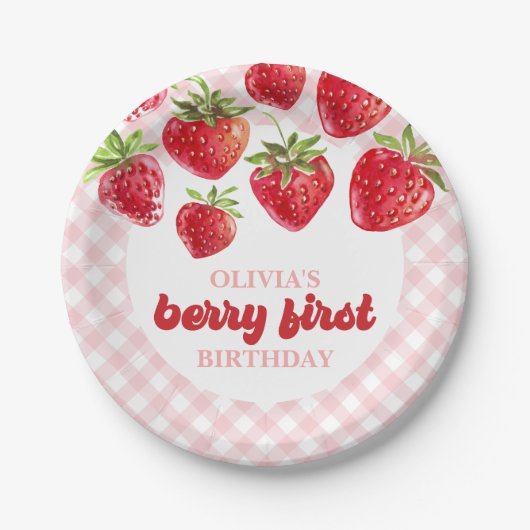 Strawberry Berry First Birthday Paper Teller (Vorderseite)