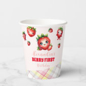 Strawberry Berry First Birthday Pappbecher (Rückseite)