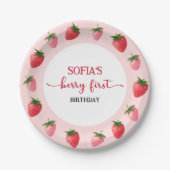 Strawberry Berry First Birthday Pappteller (Vorderseite)