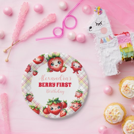 Strawberry Berry First Birthday Pappteller (Party)