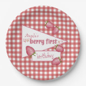 Strawberry Berry First Birthday Pappteller (Vorderseite)