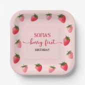 Strawberry Berry First Birthday Pappteller (Vorderseite)