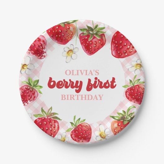 Strawberry Berry First Birthday Pappteller (Vorderseite)
