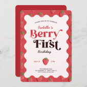 Strawberry Berry First Birthday Party Einladung (Vorne/Hinten)
