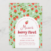Strawberry Berry First Birthday Party Einladung (Vorne/Hinten)