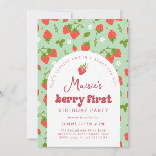 Strawberry Berry First Birthday Party Einladung