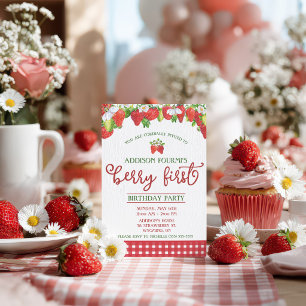 Strawberry, Berry First Birthday Party Einladung