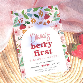 Strawberry Berry First Birthday Party Einladung