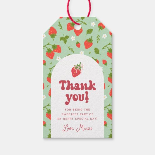 Strawberry Berry First Birthday Party Geschenkanhänger (Vorderseite)