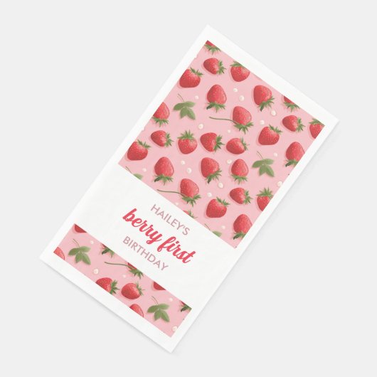 Strawberry Berry First Birthday Party Napkin Serviette (Ecke)