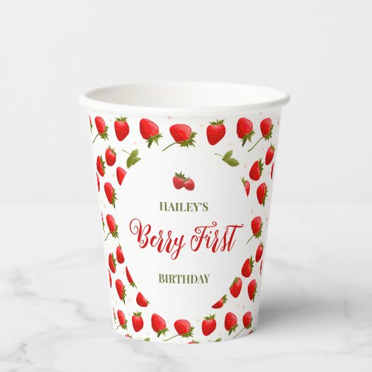 Strawberry Berry First Birthday Party Pappbecher (Vorderseite)